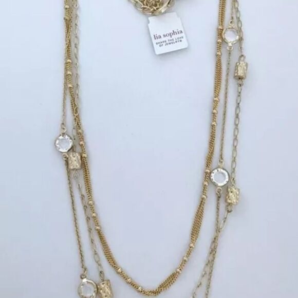 LIA SOPHIA GOLD TONE 3 STRAND CUT RESIN 17"-20" NECKLACE NWT - Picture 5 of 5